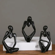 3pc Thinking Man Statue Figurine Set - Black