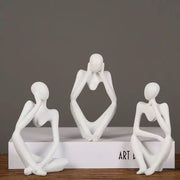 3pc Thinking Man Statue Figurine Set - White